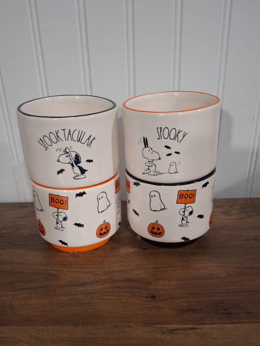 Set of 4 Ceramic Rae Dunn Peanuts Stacking Cups Halloween Snoopy